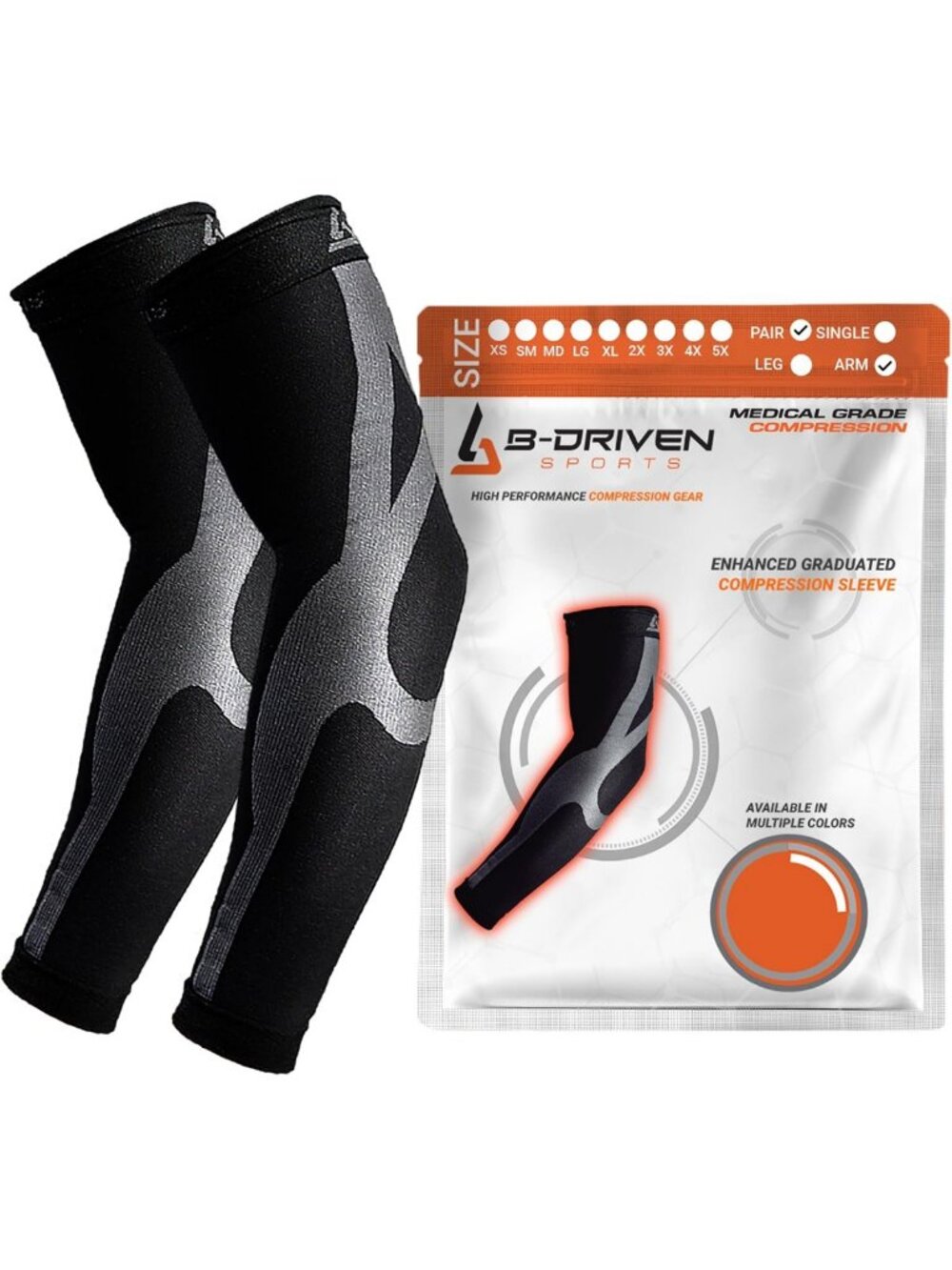 Compression Arm Sleeves 20-30 mmHg for Sports & Athletic Performance - Pair